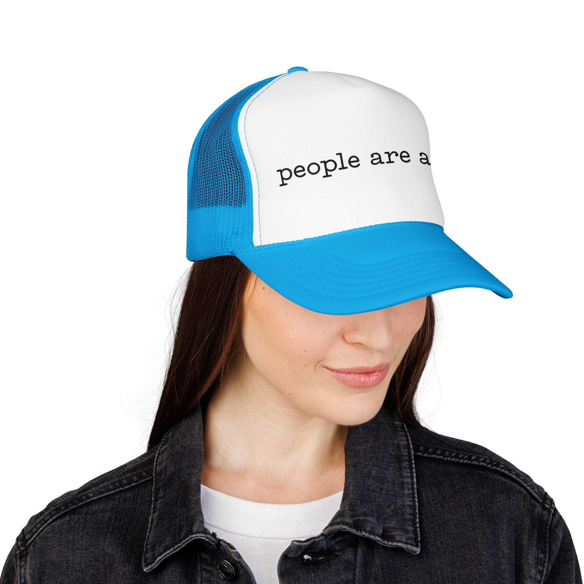 People Are a Lot Foam Trucker Hat — Wry Minimalist Mesh Cap