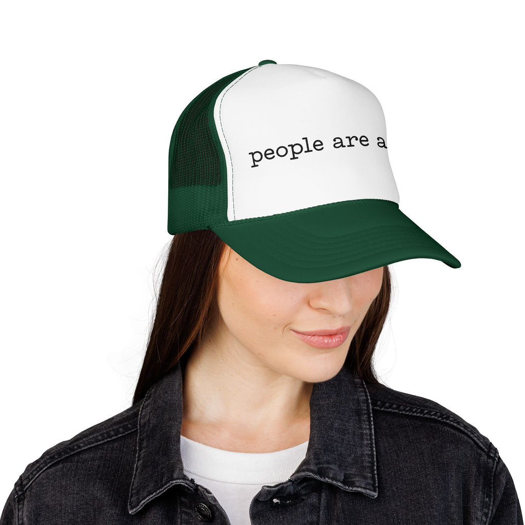 People Are a Lot Foam Trucker Hat — Wry Minimalist Mesh Cap