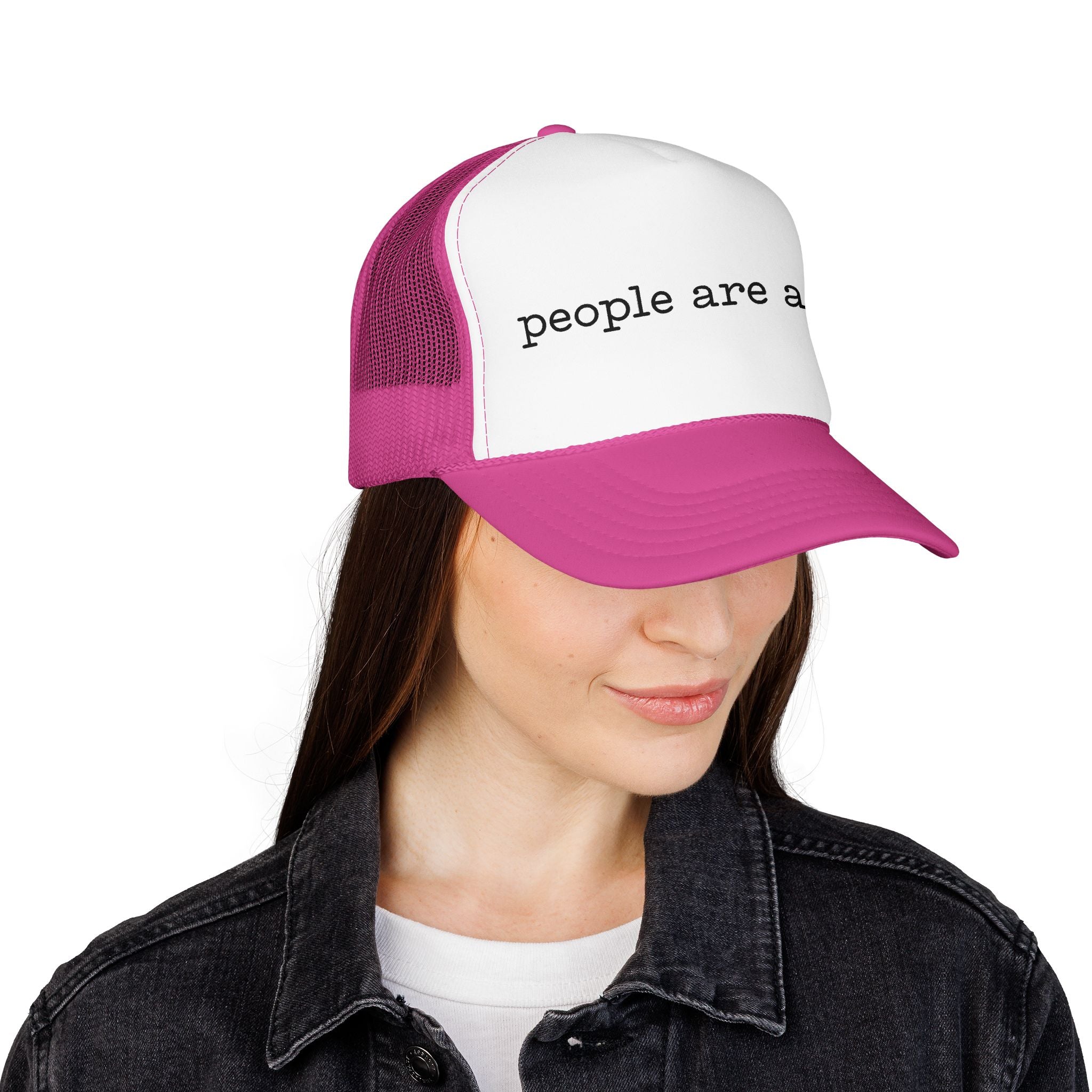 People Are a Lot Foam Trucker Hat — Wry Minimalist Mesh Cap
